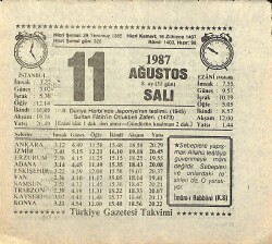 11 Ağustos 1987 Takvim Yaprağı - Doğum Günü Hediyesi EFMN13915 - Gökçekoleksiyon