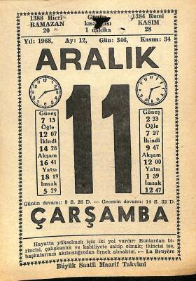 11 Aralık 1968 Takvim Yaprağı - Doğum Günü Hediyesi EFM(N)11065 - 1