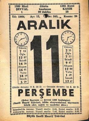 11 Aralık 1969 Takvim Yaprağı - Doğum Günü Hediyesi EFM(N)11375 - 1