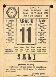 11 Aralık 1973 Takvim Yaprağı - Doğum Günü Hediyesi EFMN13675 - Gökçekoleksiyon