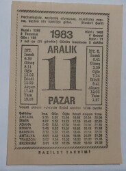 11 Aralık 1983 Takvim Yaprağı - Doğum Günü Hediyesi EFM(N)6891 - Gökçekoleksiyon