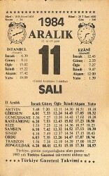 11 Aralık 1984 Takvim Yaprağı - Doğum Günü Hediyesi EFMN14513 - Gökçekoleksiyon