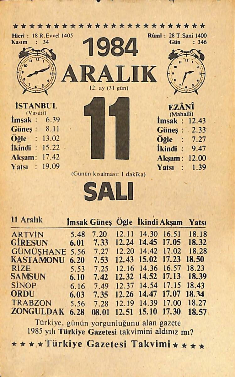 11 Aralık 1984 Takvim Yaprağı - Doğum Günü Hediyesi EFMN14513 - 1