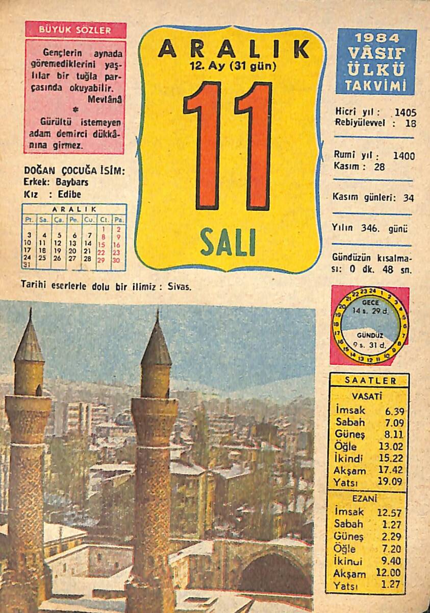 11 Aralık 1984 Takvim Yaprağı - Doğum Günü Hediyesi EFMN14771 - 1