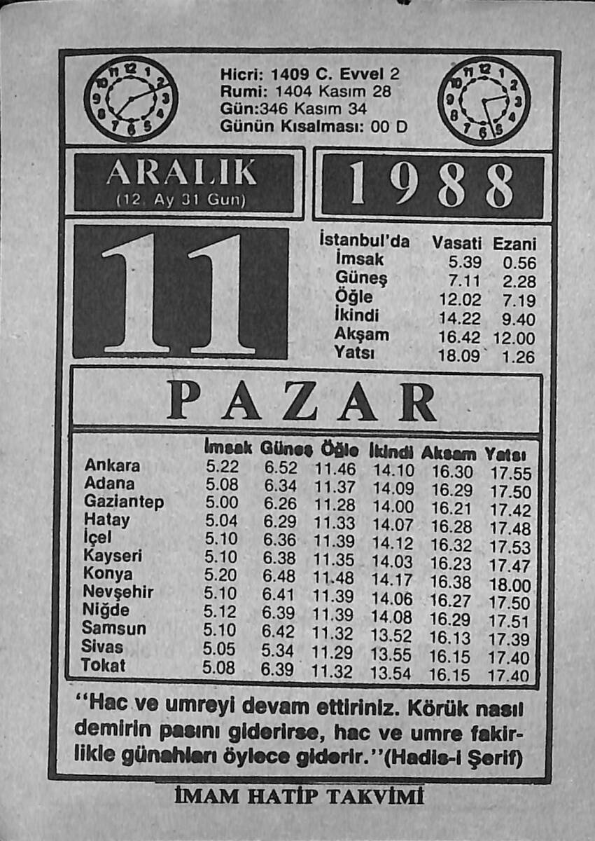 11 Aralık 1988 Takvim Yaprağı - Doğum Günü Hediyesi EFMN14589 - 1