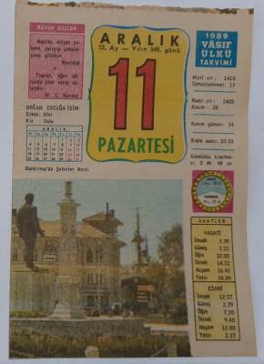 11 Aralık 1989 Takvim Yaprağı - Doğum Günü Hediyesi EFM(N)6832 - 1