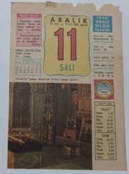 11 Aralık 1990 Takvim Yaprağı - Doğum Günü Hediyesi EFM(N)6787 - Gökçekoleksiyon