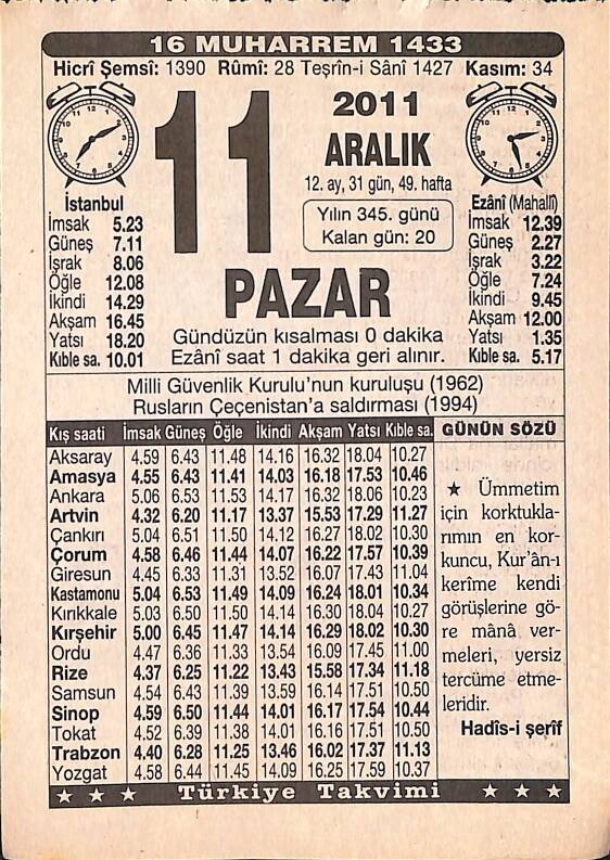 11 Aralık 2011 Takvim Yaprağı - Doğum Günü Hediyesi EFMN15248 - 1