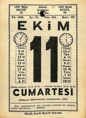 11 Ekim 1969 Takvim Yaprağı - Doğum Günü Hediyesi EFM(N)11128 - 1