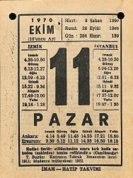 11 Ekim 1970 Takvim Yaprağı - Doğum Günü Hediyesi EFM(N)10541 - 3
