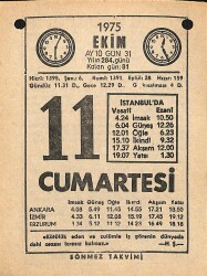 11 Ekim 1975 Takvim Yaprağı - Doğum Günü Hediyesi EFM(N)12563 - Gökçekoleksiyon