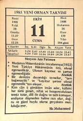 11 Ekim 1985 Takvim Yaprağı - Doğum Günü Hediyesi EFMN14958 - Gökçekoleksiyon