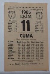 11 Ekim 1985 Takvim Yaprağı - Doğum Günü Hediyesi EFM(N)6656 - Gökçekoleksiyon