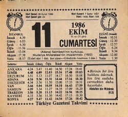 11 Ekim 1986 Takvim Yaprağı - Doğum Günü Hediyesi EFMN14920 - Gökçekoleksiyon