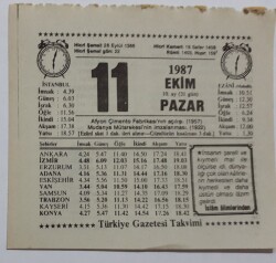 11 Ekim 1987 Takvim Yaprağı - Doğum Günü Hediyesi EFM(N)7119 - Gökçekoleksiyon