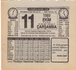 11 Ekim 1989 Takvim Yaprağı EFM(N)3105 - 2