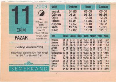 11 Ekim 2009 Takvim Yaprağı EFM(N)3290 - 2