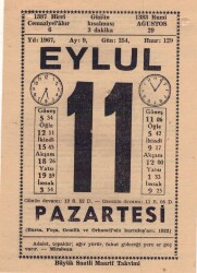 11 Eylül 1967 Takvim Yaprağı EFM(N)3611 - 2