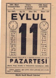 11 Eylül 1967 Takvim Yaprağı EFM(N)3611 - 1