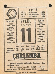 11 Eylül 1974 Takvim Yaprağı - Doğum Günü Hediyesi EFM(N)12340 - Gökçekoleksiyon