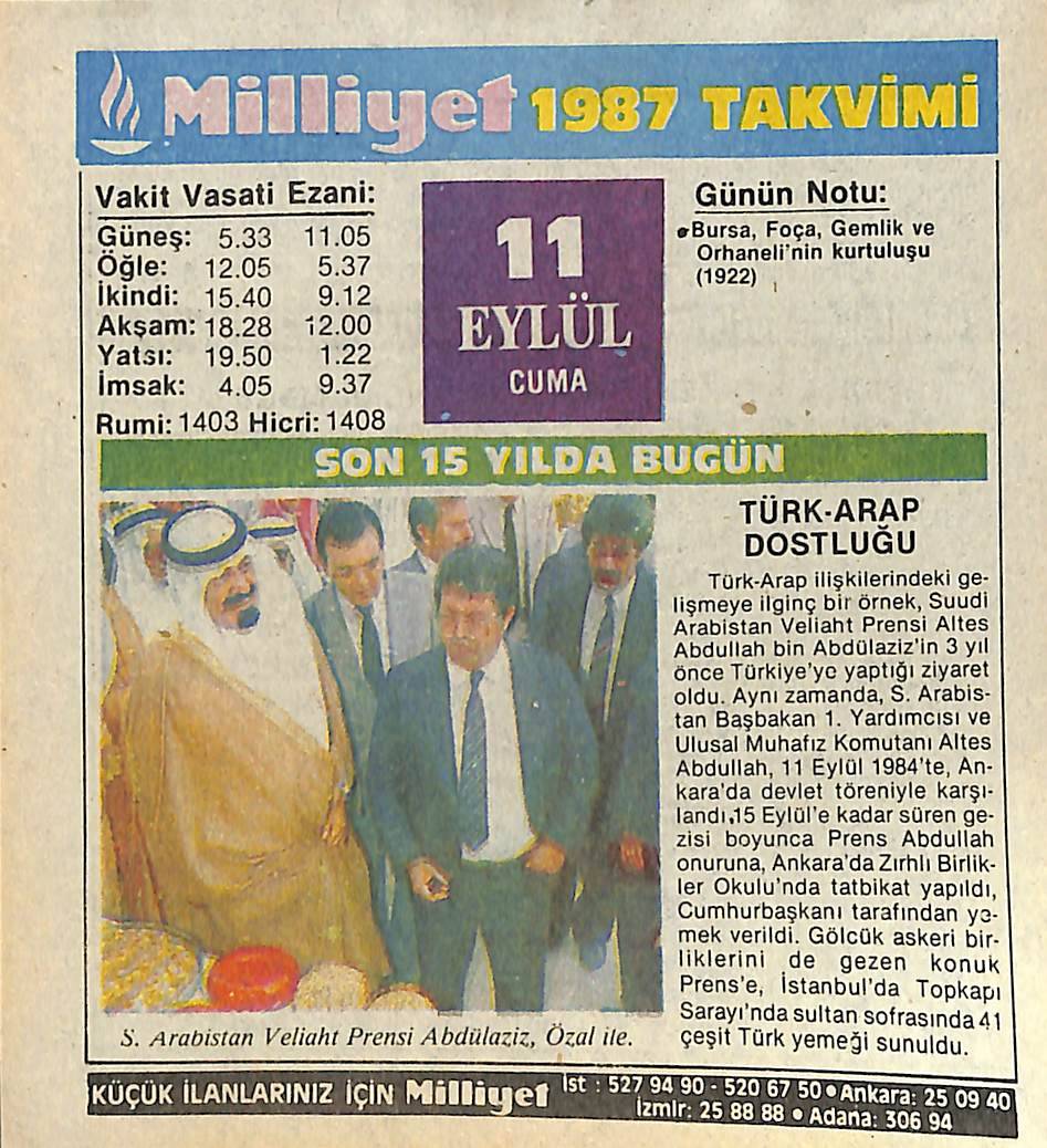 11 Eylül 1987 Takvim Yaprağı - Doğum Günü Hediyesi EFMN14128 - 1