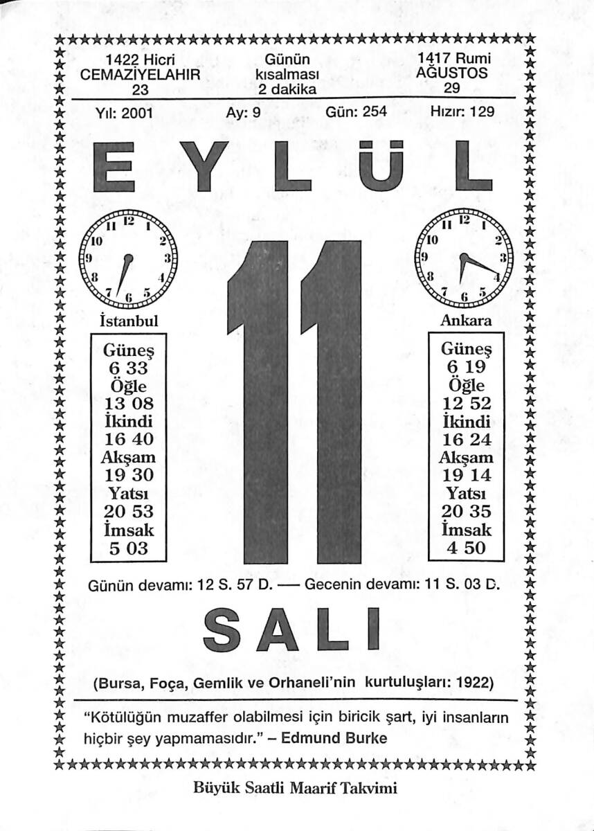 11 Eylül 2001 Takvim Yaprağı - Doğum Günü Hediyesi EFMN14188 - 1
