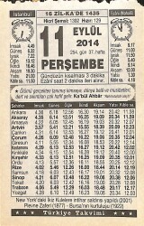 11 Eylül 2014 Takvim Yaprağı - Doğum Günü Hediyesi EFMN14301 - Gökçekoleksiyon