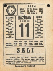 11 Haziran 1974 Takvim Yaprağı - Doğum Günü Hediyesi EFM(N)11964 - Gökçekoleksiyon