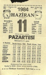 11 Haziran 1984 Takvim Yaprağı - Doğum Günü Hediyesi EFM(N)11642 - Gökçekoleksiyon