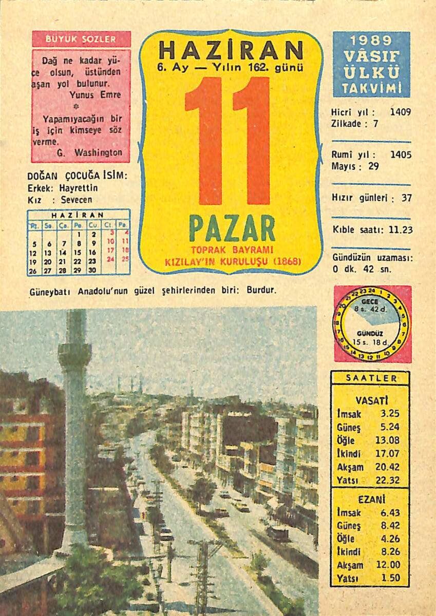 11 Haziran 1989 Takvim Yaprağı - Doğum Günü Hediyesi EFMN13810 - 1