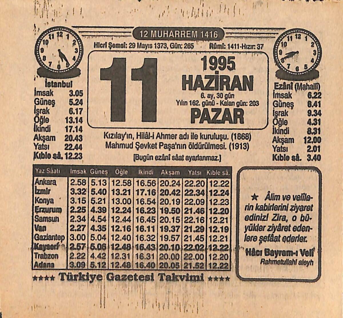 11 Haziran 1995 Takvim Yaprağı - Doğum Günü Hediyesi EFMN15457 - 1