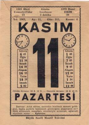 11 Kasım 1963 Takvim Yaprağı EFM(N)3671 - 2