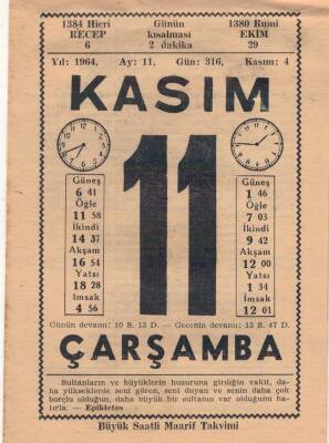 11 Kasım 1964 Takvim Yaprağı EFM(N)3673 - 2