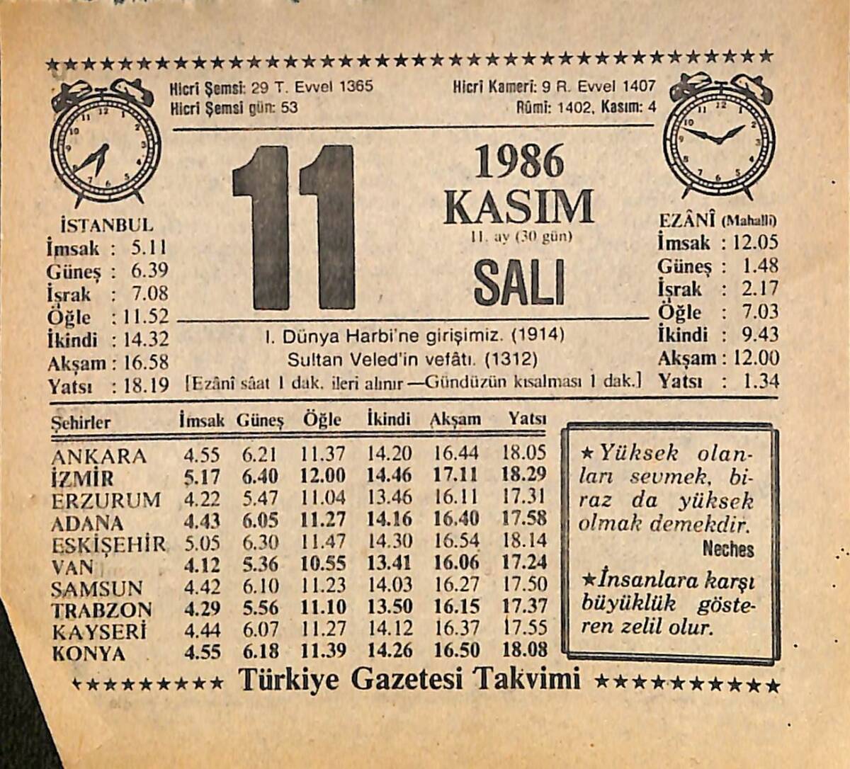 11 Kasım 1986 Takvim Yaprağı - Doğum Günü Hediyesi EFMN14891 - 1