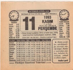 11 Kasım 1993 Takvim Yaprağı EFM(N)3865 - 3
