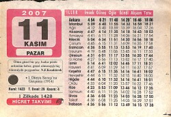 11 Kasım 2007 Takvim Yaprağı - Doğum Günü Hediyesi EFMN16010 - Gökçekoleksiyon
