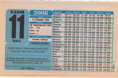 11 Kasım 2008 Takvim Yaprağı EFM(N)3807 - 3