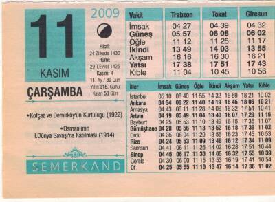 11 Kasım 2009 Takvim Yaprağı EFM(N)3835 - 1