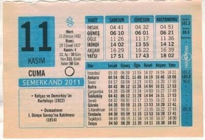 11 Kasım 2011 Takvim Yaprağı EFM(N)1360 - 1