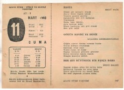 11 Mart 1960 Ajans Türk Takvim Yaprağı (Şiirli Saatli) EFM(N)1538 - 2