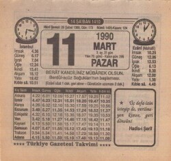 11 Mart 1990 Takvim Yaprağı EFM(N)5983 - 3