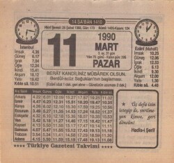 11 Mart 1990 Takvim Yaprağı EFM(N)5983 - 1