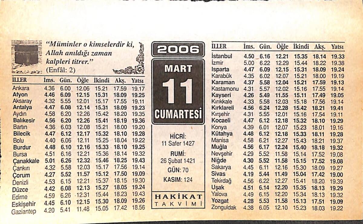 11 Mart 2006 Takvim Yaprağı - Doğum Günü Hediyesi EFMN13227 - 1