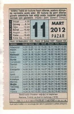 11 Mart 2012 Takvim Yaprağı EFM(N)1881 - 1
