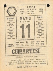 11 Mayıs 1974 Takvim Yaprağı - Doğum Günü Hediyesi EFM(N)12325 - Gökçekoleksiyon