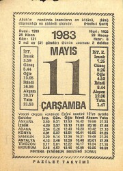 11 Mayıs 1983 Takvim Yaprağı - Doğum Günü Hediyesi EFM(N)12158 - Gökçekoleksiyon