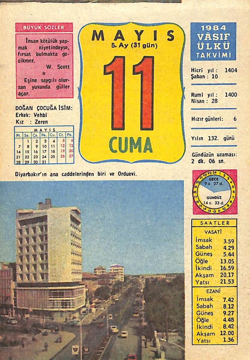 11 Mayıs 1984 Takvim Yaprağı - Doğum Günü Hediyesi EFMN15167 - 1