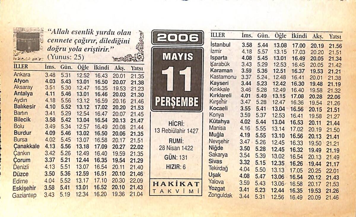 11 Mayıs 2006 Takvim Yaprağı - Doğum Günü Hediyesi EFMN13288 - 1