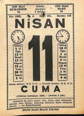 11 Nisan 1969 Takvim Yaprağı - Doğum Günü Hediyesi EFM(N)10980 - 1