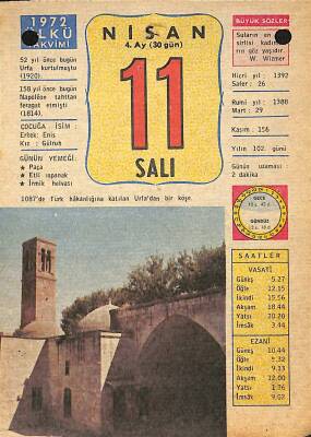 11 Nisan 1972 Takvim Yaprağı - Doğum Günü Hediyesi EFM(N)12191 - 1